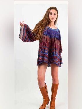 Marisol Boho Indian Gold Lurex Metallic Cotton Gauze Floral Block Crochet dress